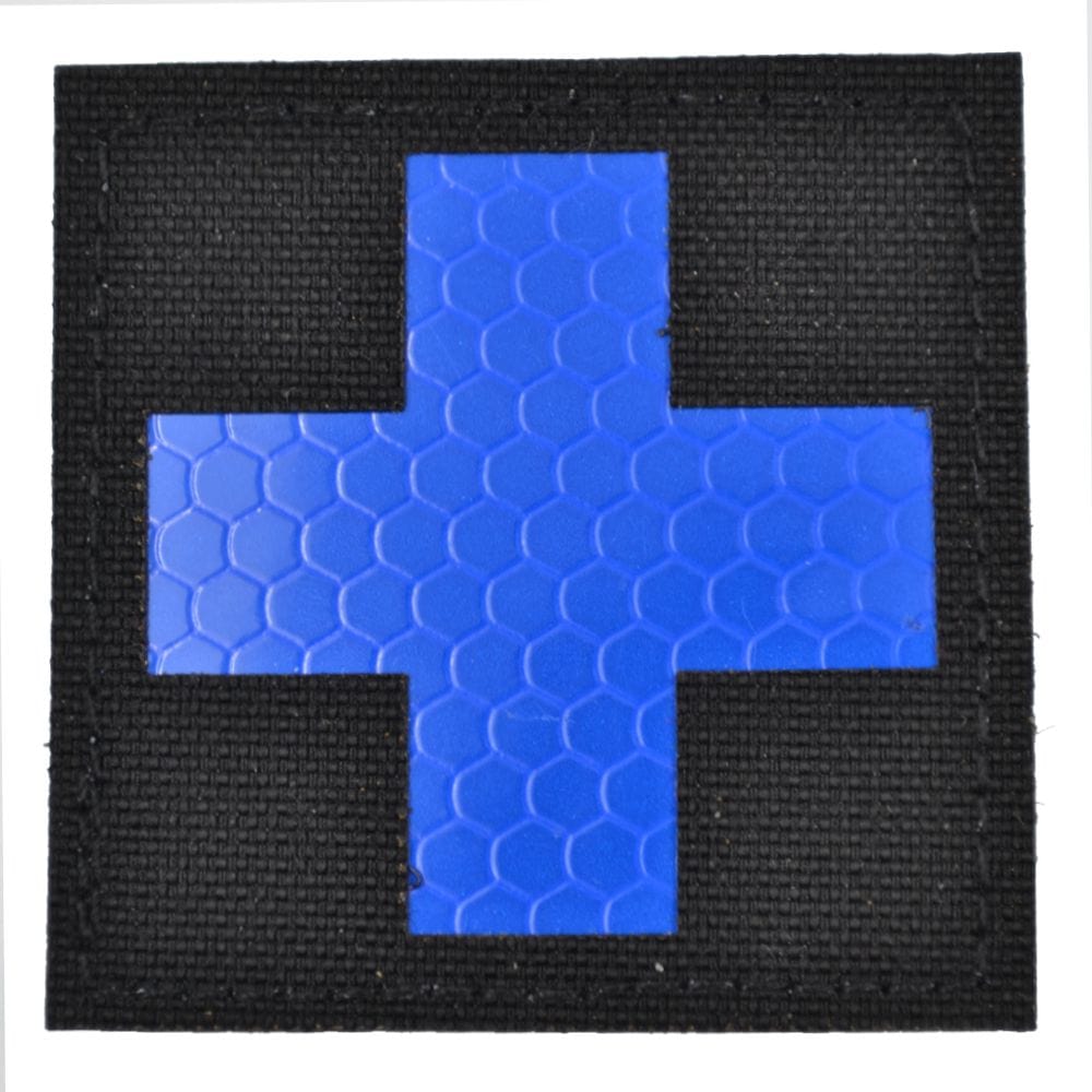 Tactical Gear Junkie Patches Black CORDURA® / Blue Reflective Medic Cross Laser Cut - 2x2 CORDURA® Patch