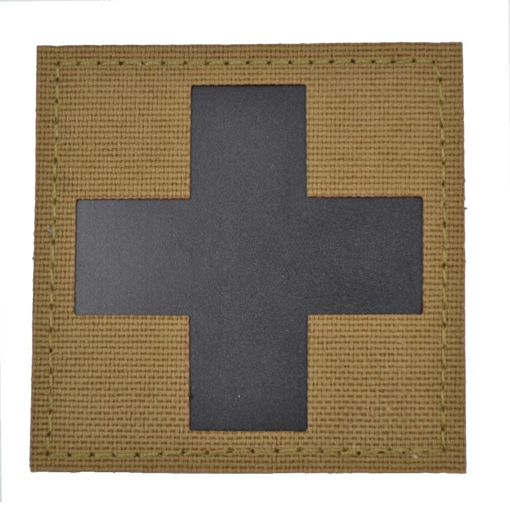 Tactical Gear Junkie Patches Coyote Brown CORDURA® / Black Non Reflective Medic Cross Laser Cut - 2x2 CORDURA® Patch