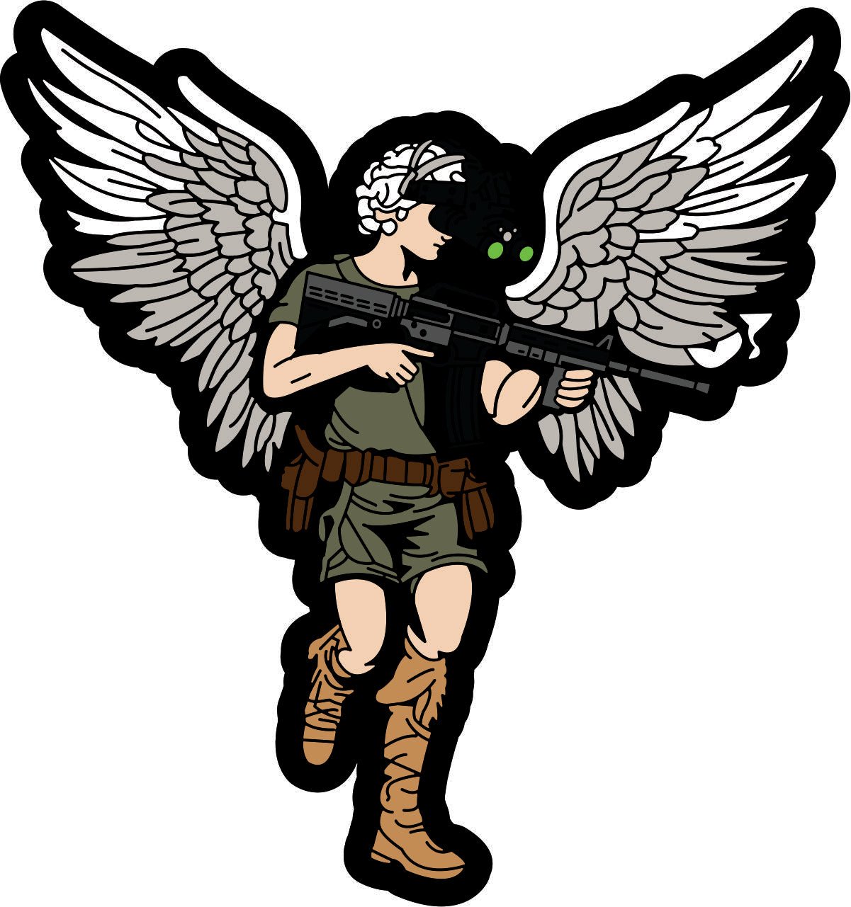 Tactical Cupid Cherub with AR-15 and Night Vision goggles  - 4" inch sticker