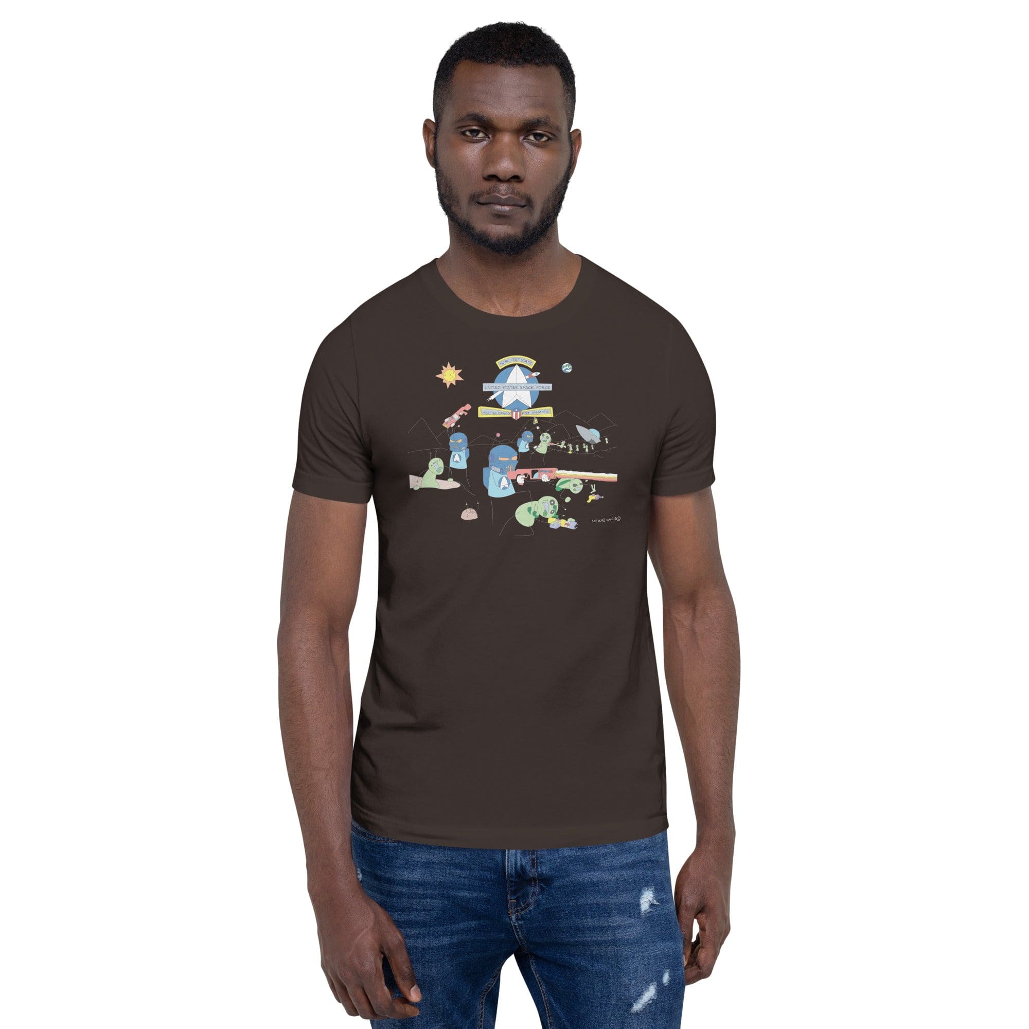 Tactical Gear Junkie Brown / S Sketch's World © Officially Licensed - Space Force & Aliens Unisex T-Shirt